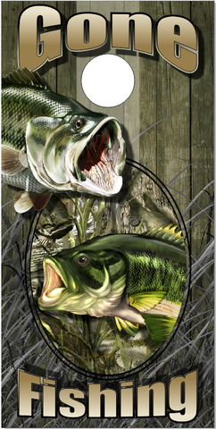 Bass Fish Gone Fishing Camo UV Direct Print Cornhole Tops