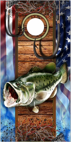 Bass Fish Hooks American Flag Cornhole Wrap