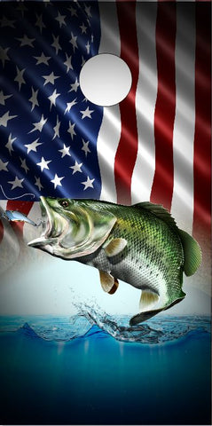 Bass Fish Splash American Flag UV Direct Print Cornhole Tops