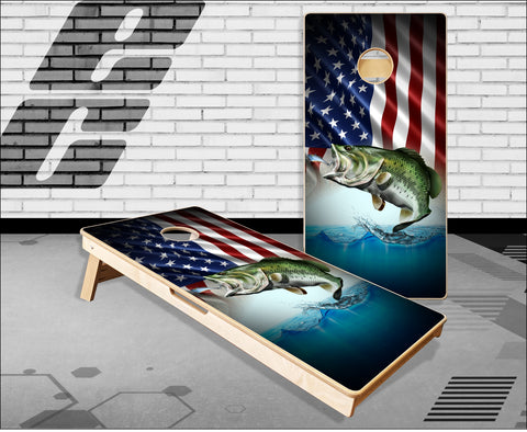Bass Splash American Flag Cornhole Boards
