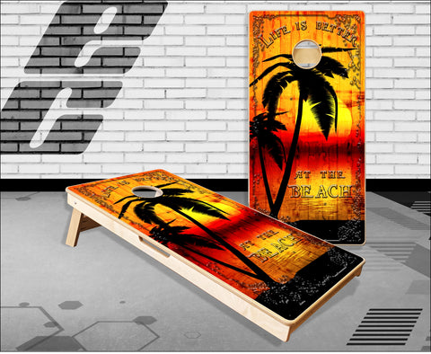 Beach Palm Tree Sunset Cornhole Boards