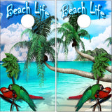Beach Parrot Palm Trees Cornhole Wrap