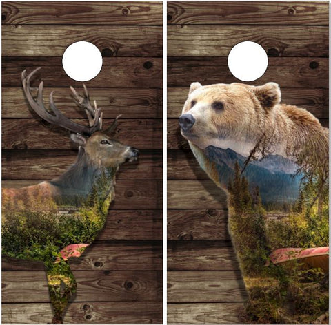 Bear Elk Wilderness Woods UV Direct Print Cornhole Tops