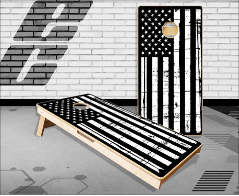 Black and White Distressed American Flag Cornhole Boards