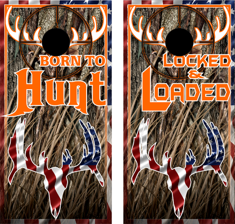 Born to Hunt Camo Deer Skull UV Direct Print Cornhole Tops