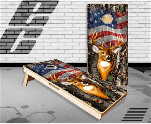 Buck American Flag Camo Cornhole Boards