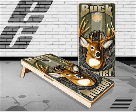 Buck Deer Hunter Camo Cornhole Boards