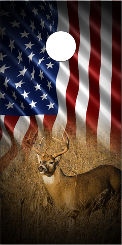 Buck Deer In Grass Flag Cornhole Wrap