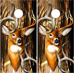 Buck Hunting Wood Bark UV Direct Print Cornhole Tops