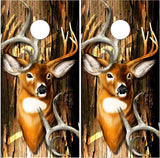 Buck Hunting Wood Bark UV Direct Print Cornhole Tops