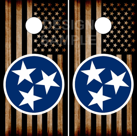 Burnt Flag Tennessee Stars Cornhole Wrap