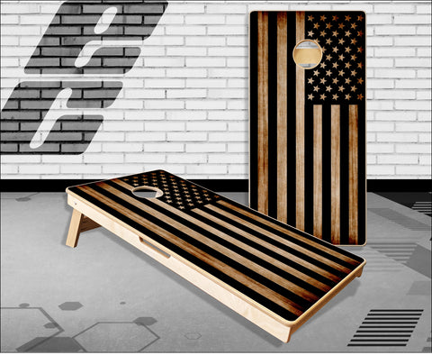 Burnt Wood Flag Cornhole Boards