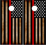 Burnt Wood Thin Red Line Cornhole Wrap