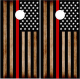 Burnt Wood Thin Red Line Cornhole Wrap