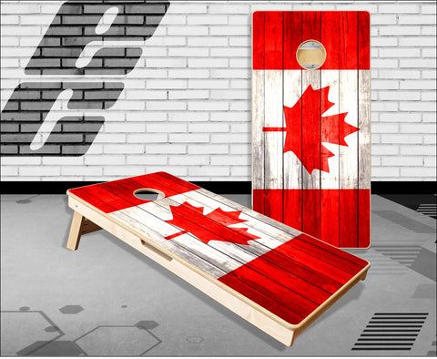 Canadian Flag Weathered Wood Cornhole Boards