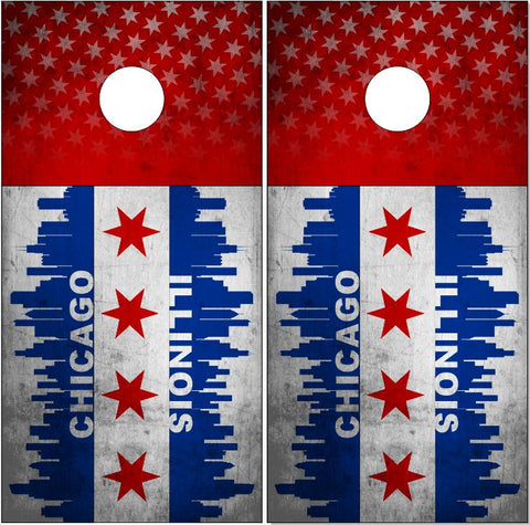Chicago Illinois Grunge Flag UV Direct Print Cornhole Tops