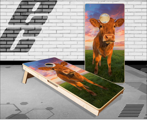 Cow Sunset Cornhole Boards