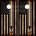 Crane Hook Burnt American Flag Cornhole Wrap