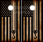 Crane Hook Burnt American Flag UV Direct Print Cornhole Tops