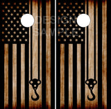 Crane Hook Burnt American Flag UV Direct Print Cornhole Tops