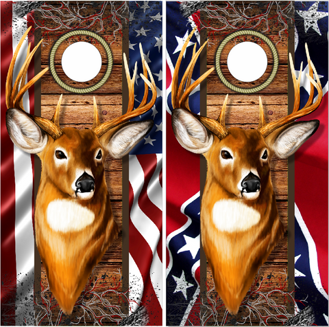 Dear Buck Head Dual Flag UV Direct Print Cornhole Tops