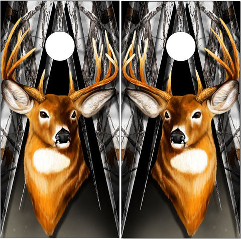Deer Buck Head Camo Spikes UV Direct Print Cornhole Tops