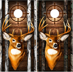 Deer Buck Head Dark Wood Camo Cornhole Wrap