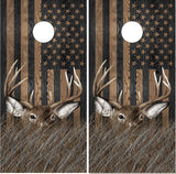 Deer Buck In Grass Black Flag Cornhole Wrap