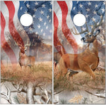 Deer Buck Snow Camo Flag Cornhole Wrap