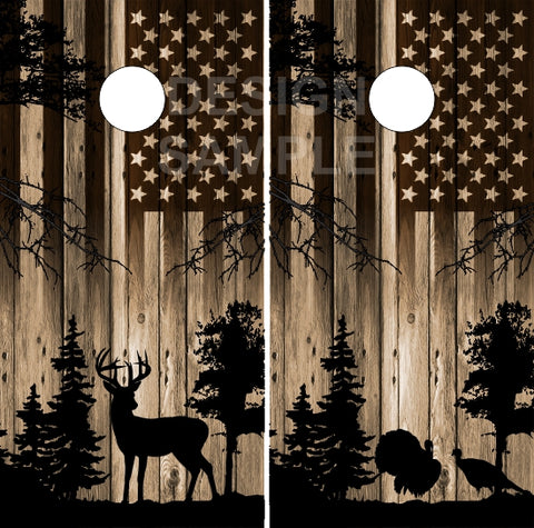 Deer Buck Turkey Wood Flag UV Direct Print Cornhole Tops