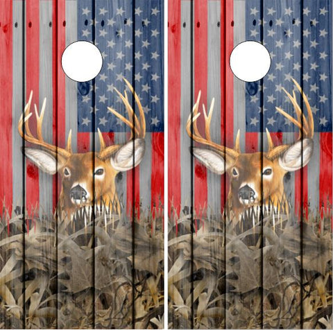 Deer Camo Grass Flag Wood UV Direct Print Cornhole Tops
