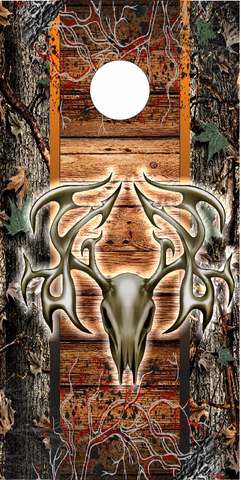 Deer Skull Camo Wood Vines UV Direct Print Cornhole Tops