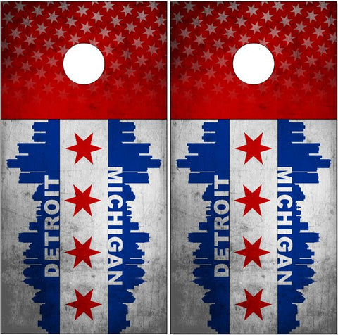 Detroit Michigan Grunge Flag UV Direct Print Cornhole Tops