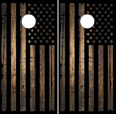 Distressed Burnt Wood Flag UV Direct Print Cornhole Tops