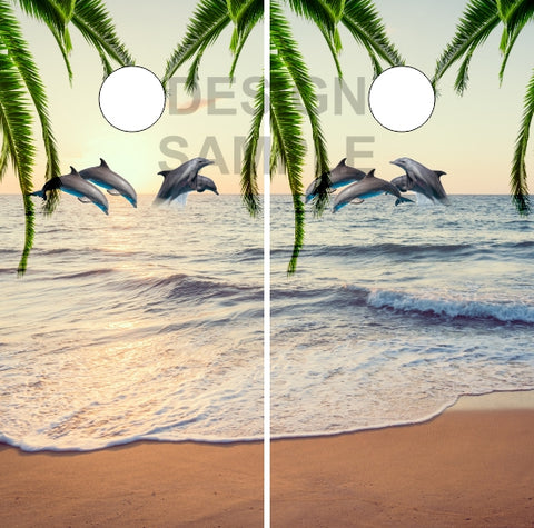 Dolphin Jumping Beach Cornhole Wrap