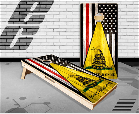 Don't Tread On Me Black Flag Thine Red Line Cornhole Boards