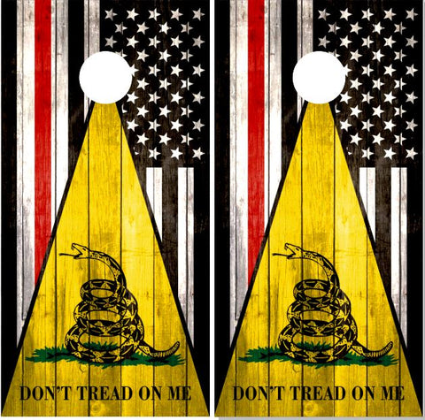 Don't Tread On Me Red Line Flag Wood UV Direct Print Cornhole Tops