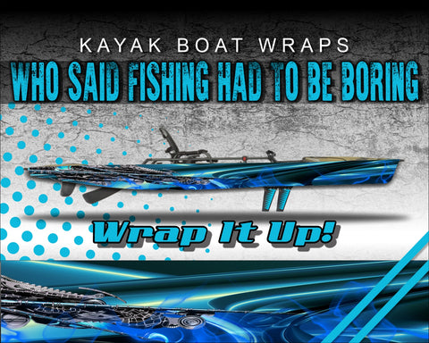 Electric Mist Gears BLUE Kayak Vinyl Wrap Kit Graphic Decal/Sticker 12ft and 14ft