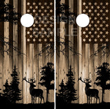Elk Wood Flag UV Direct Print Cornhole Tops
