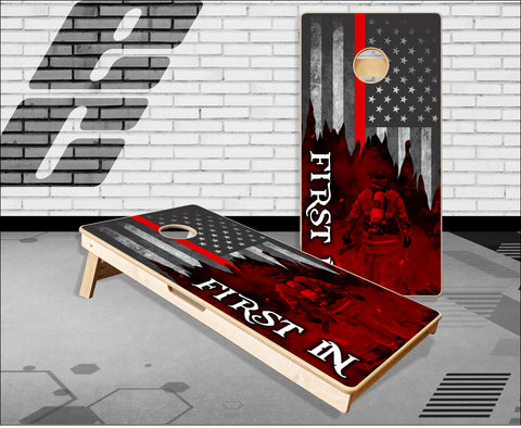 Fire Fighter Red Flag Cornhole Boards