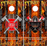 Firefighters First in Devil Walk UV Direct Print Cornhole Tops