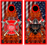 Firefighter American Flames Cornhole Wrap