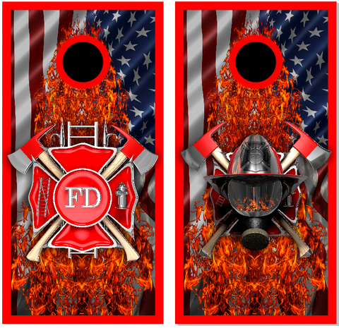 Firefighter American Flames UV Direct Print Cornhole Tops