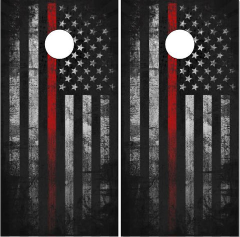 Firefighter Distressed Red Line Flag UV Direct Print Cornhole Tops