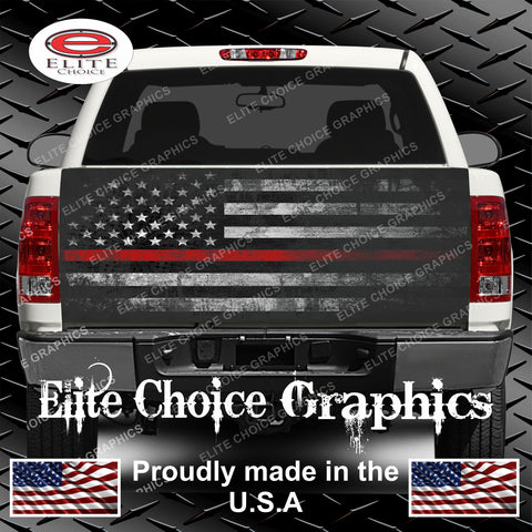 Firefighter Distressed Thin Red Line Flag Tailgate Wrap