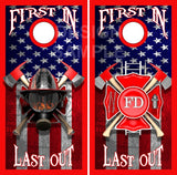 Firefighter First In Flag UV Direct Print Cornhole Tops