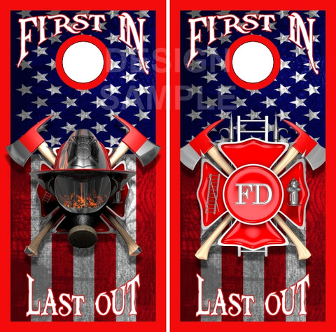 Firefighter First In Flag UV Direct Print Cornhole Tops