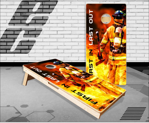 Firefighter First In Flames Cornhole Boards