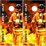 Firefighter First In Flames Cornhole Wrap