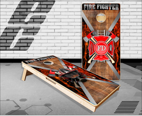 Firefighter Flame Wood Cornhole Boards